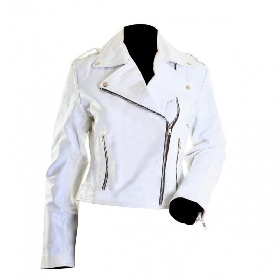 Brando White Motorcycle Women's Leather Jacket 