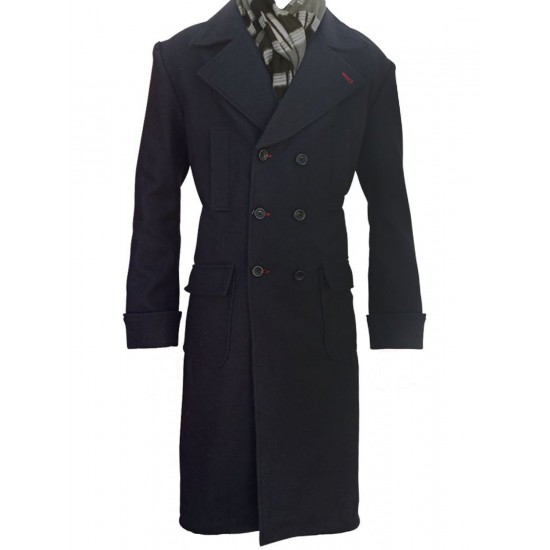 Sherlock Holmes Black Wool Double Breast Coat