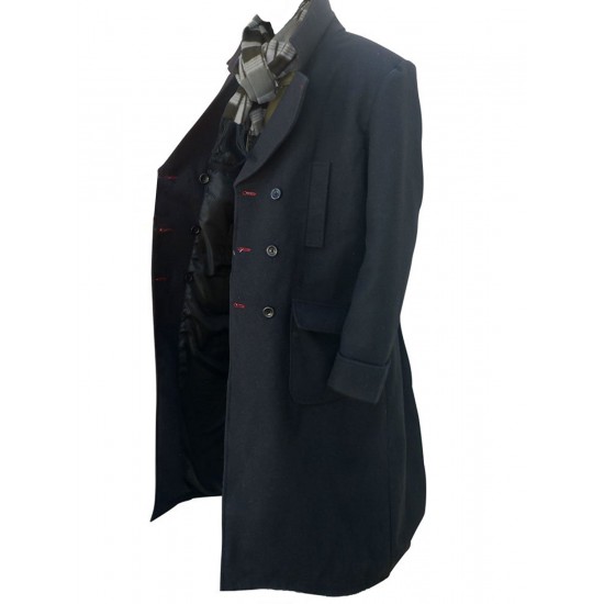 Sherlock Holmes Black Wool Double Breast Coat