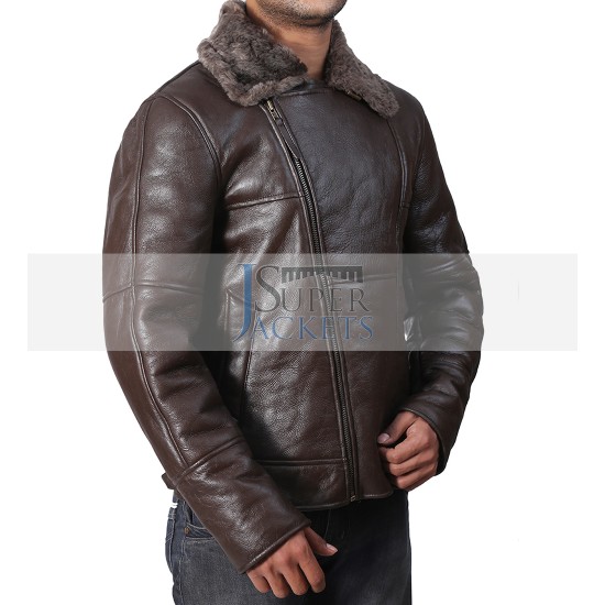 B3 Aviator Bomber Dark Brown Flight Leather Jacket with Sheepskin Shearling