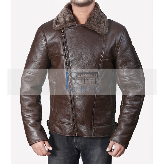 B3 Aviator Bomber Dark Brown Flight Leather Jacket with Sheepskin Shearling
