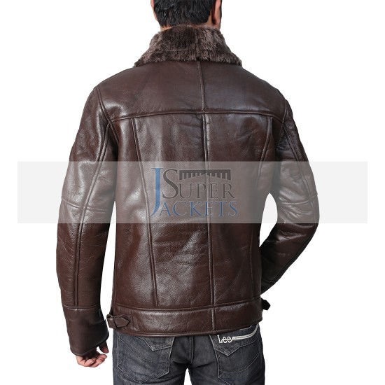 B3 Aviator Bomber Dark Brown Flight Leather Jacket with Sheepskin Shearling