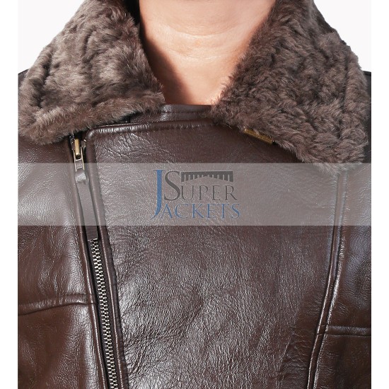 B3 Aviator Bomber Dark Brown Flight Leather Jacket with Sheepskin Shearling