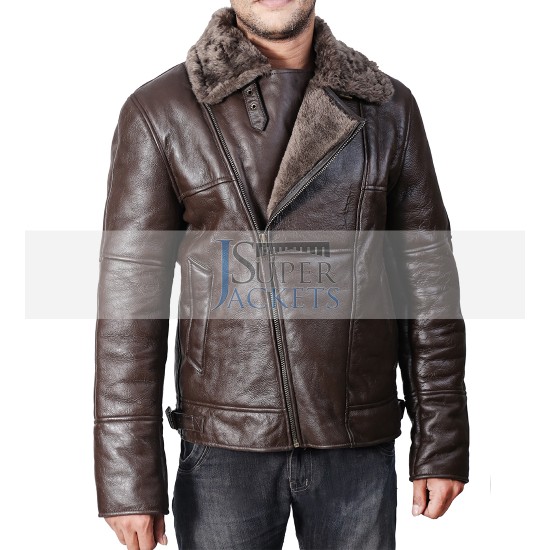 B3 Aviator Bomber Dark Brown Flight Leather Jacket with Sheepskin Shearling