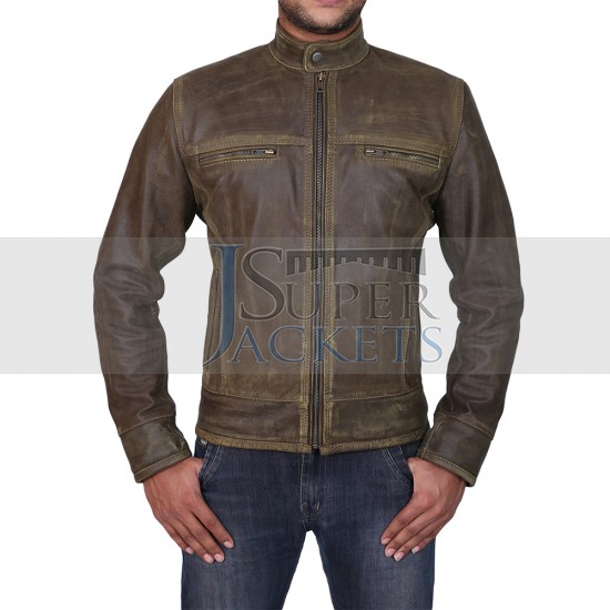 Triple Stitched Cafe Racer Moto Vintage Distressed Brown Biker Leather Jacket