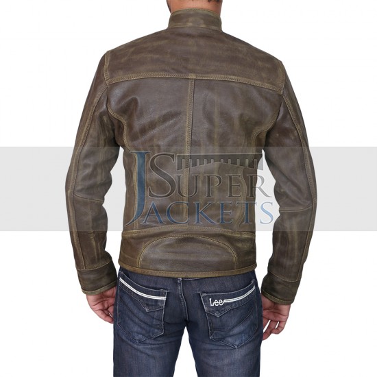 Triple Stitched Cafe Racer Moto Vintage Distressed Brown Biker Leather Jacket