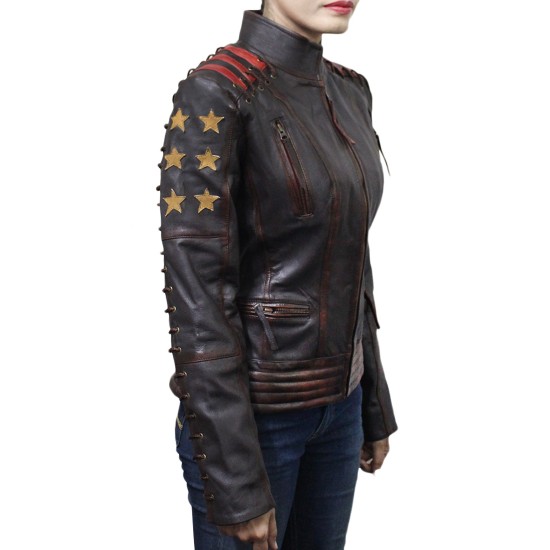 Cafe Racer Vintage Classic Women's OX Blood Waxed Brown Leather Jacket