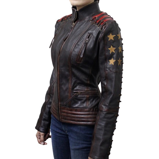 Cafe Racer Vintage Classic Women's OX Blood Waxed Brown Leather Jacket