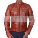 Classic Diamond Tan Cafe Racer Waxed Brown Rider Leather Jacket