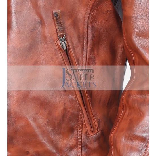 Classic Diamond Tan Cafe Racer Waxed Brown Rider Leather Jacket