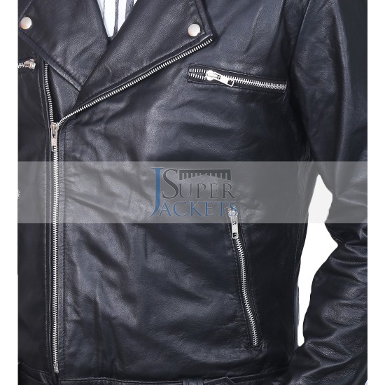 The Walking Dead Negan Jeffery Dean Morgan Black Biker Leather Jacket