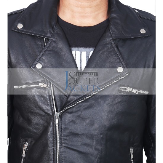 The Walking Dead Negan Jeffery Dean Morgan Black Biker Leather Jacket