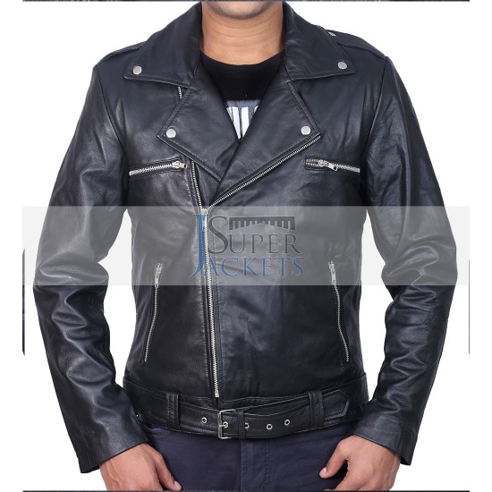 The Walking Dead Negan Jeffery Dean Morgan Black Biker Leather Jacket