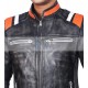 Retro Cafe Racer Classic Motorcycle Double Stripe Distressed Black Leather Jacket