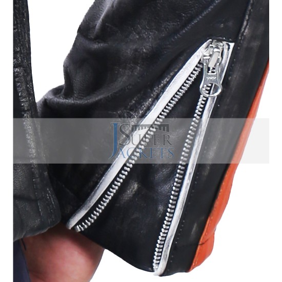 Retro Cafe Racer Classic Motorcycle Double Stripe Distressed Black Leather Jacket