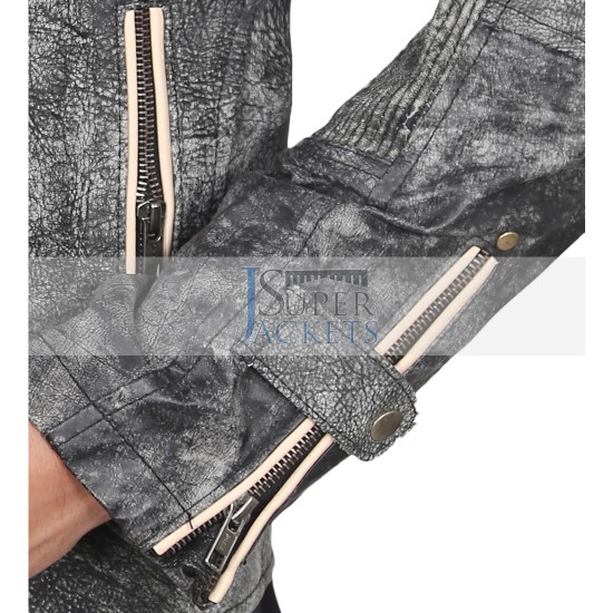 Men's Retro Grey Elephant textured Classic Biker Leather Jacket