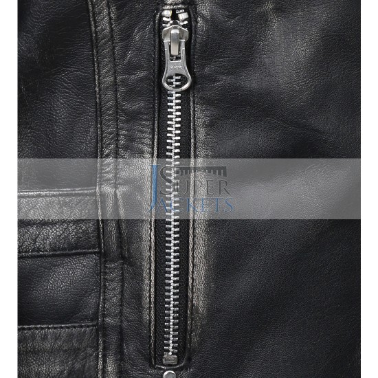 Retro Cafe Racer Classic Motorcycle Double Stripe Black Leather Jacket