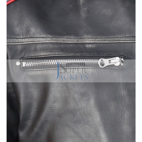 Retro Cafe Racer Classic Motorcycle Double Stripe Black Leather Jacket