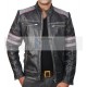 Retro Cafe Racer Classic Motorcycle Double Stripe Black Leather Jacket