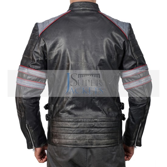 Retro Cafe Racer Classic Motorcycle Double Stripe Black Leather Jacket