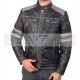 Retro Cafe Racer Classic Motorcycle Double Stripe Black Leather Jacket