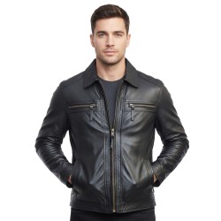 Men’s Black Biker-Look Leather Jacket – Grayson