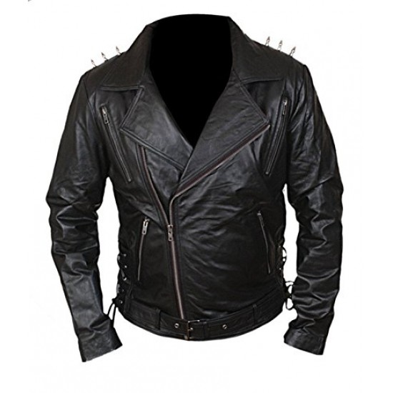 Ghost Rider Biker Metal Spikes Synthetic Leather Jacket