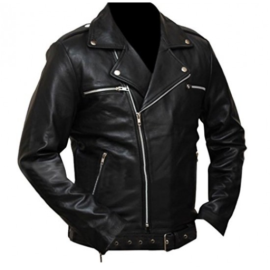 Negan Walking Dead S7 Jeffrey Dean Morgan Black Leather Jacket