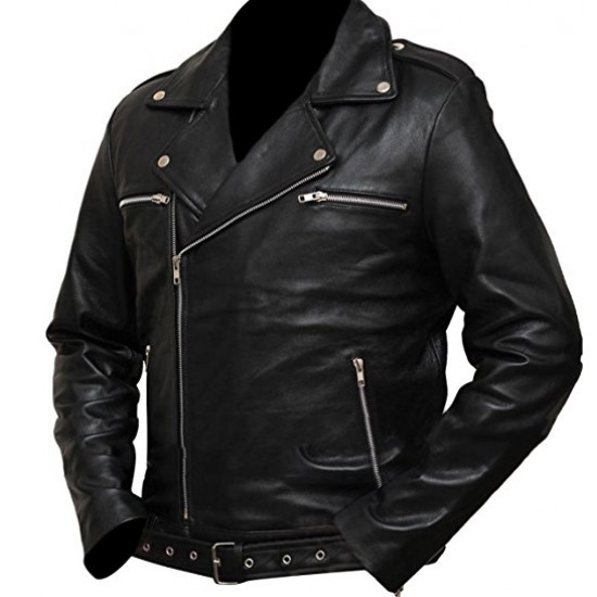 Negan Walking Dead S7 Jeffrey Dean Morgan Black Leather Jacket