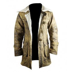 Dark Knight Rises Bane Crocodile Buffing Distressed Brown Fur Leather Coat