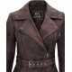 Womens Four Pocket Asymmetrical Distressed Brown Leather Biker Jacket