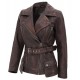Womens Four Pocket Asymmetrical Distressed Brown Leather Biker Jacket