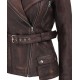 Womens Four Pocket Asymmetrical Distressed Brown Leather Biker Jacket