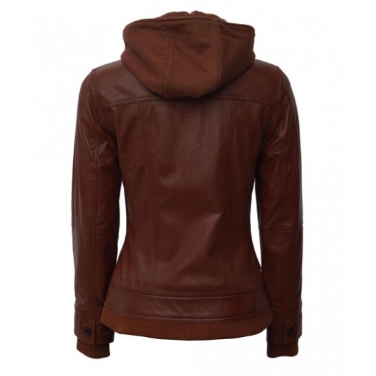 Tralee Brown Bomber Leather Jacket With Detachable Hood Tralee Brown Bomber Leather Jacket With Detachable Hood