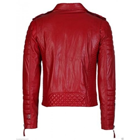 Men's Red Slim Fit Quilted Biker Leather Jacket Men's Red Slim Fit Quilted Biker Leather Jacket