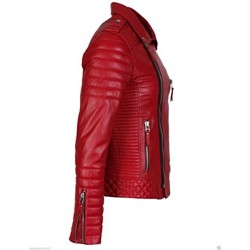 Men's Red Slim Fit Quilted Biker Leather Jacket