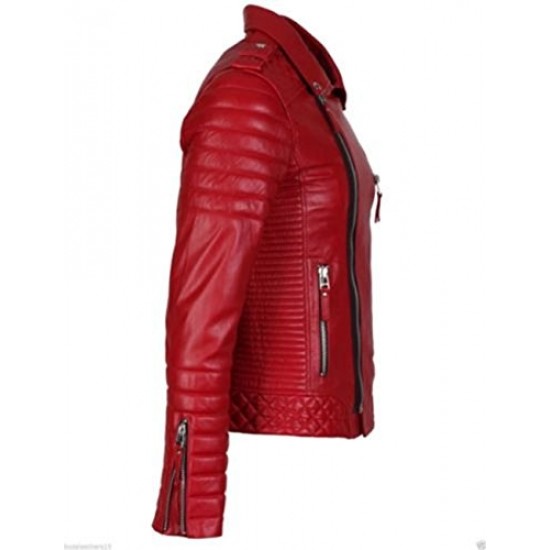 Men's Red Slim Fit Quilted Biker Leather Jacket Men's Red Slim Fit Quilted Biker Leather Jacket