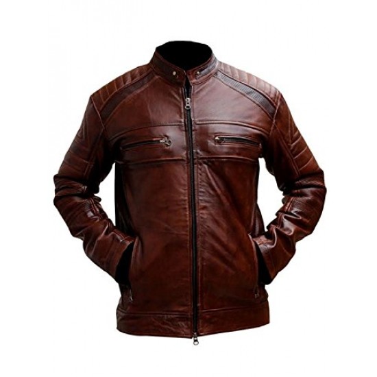 Men's Cow Hide Cafe Racer Unique Retro Brown Motorcycle Jacket 