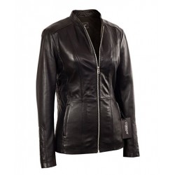 Womens Black Moto Mid Length Lambskin Real Leather Jacket 