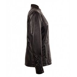 Womens Black Moto Mid Length Lambskin Real Leather Jacket 