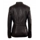 Womens Black Moto Mid Length Lambskin Real Leather Jacket 