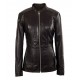 Womens Black Moto Mid Length Lambskin Real Leather Jacket 