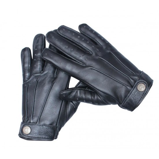 Men's Black Biker Leather Gloves