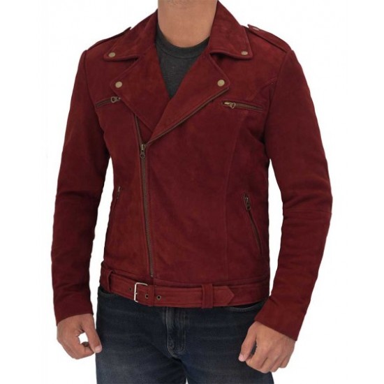 Men's Burgundy Suede Leather Jacket
