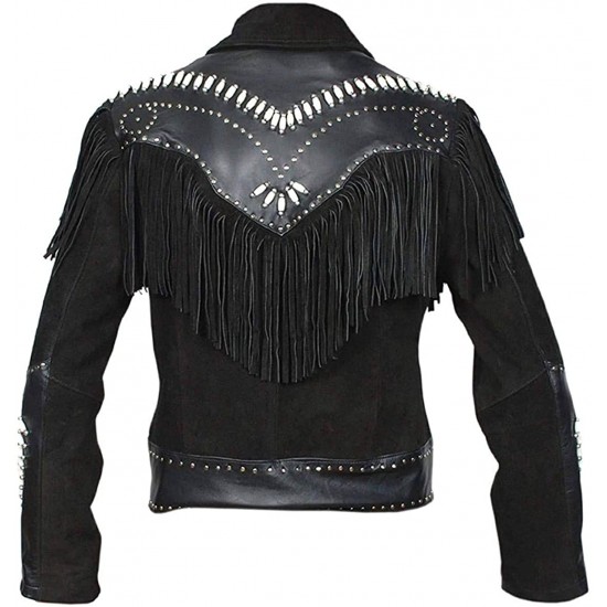 Men's Western Black Cowboy Suede Leather Jacket