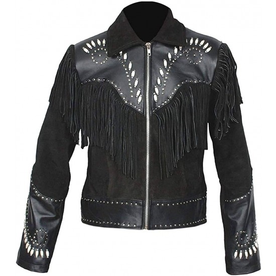 Men's Western Black Cowboy Suede Leather Jacket