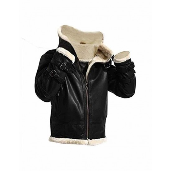 Men's Fur Hooded Black Leather Jacket - B3 Aviator Pilot Jacket Men's Fur Hooded Black Leather Jacket - B3 Aviator Pilot Jacket