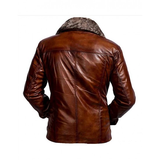 Men's Fur Collar Leather Jacket - Brown Biker Jacket Men's Fur Collar Leather Jacket - Brown Biker Jacket