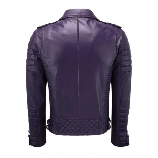 Slim Fit Brando Quilted Purple Leather Jacket for Men