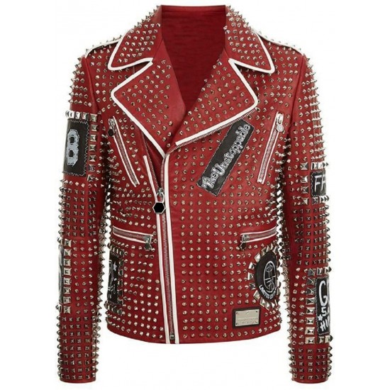 Men's Studded Leather Jacket - Studded Brando Jacket